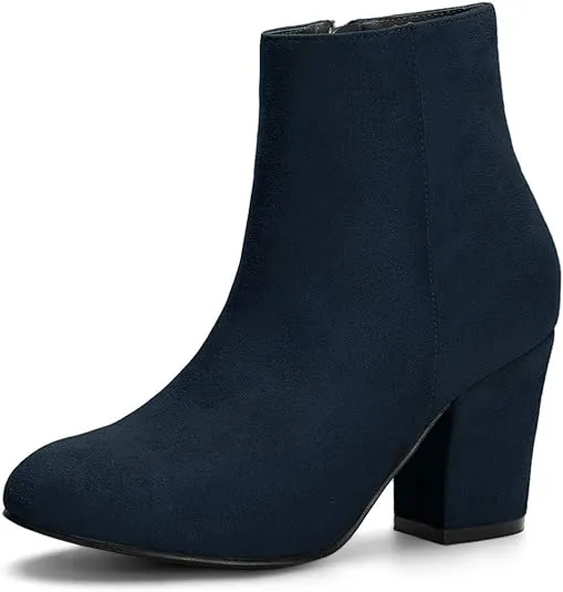 Allegra K Women's Round Toe Side Zip Chunky Heel Ankle Boots