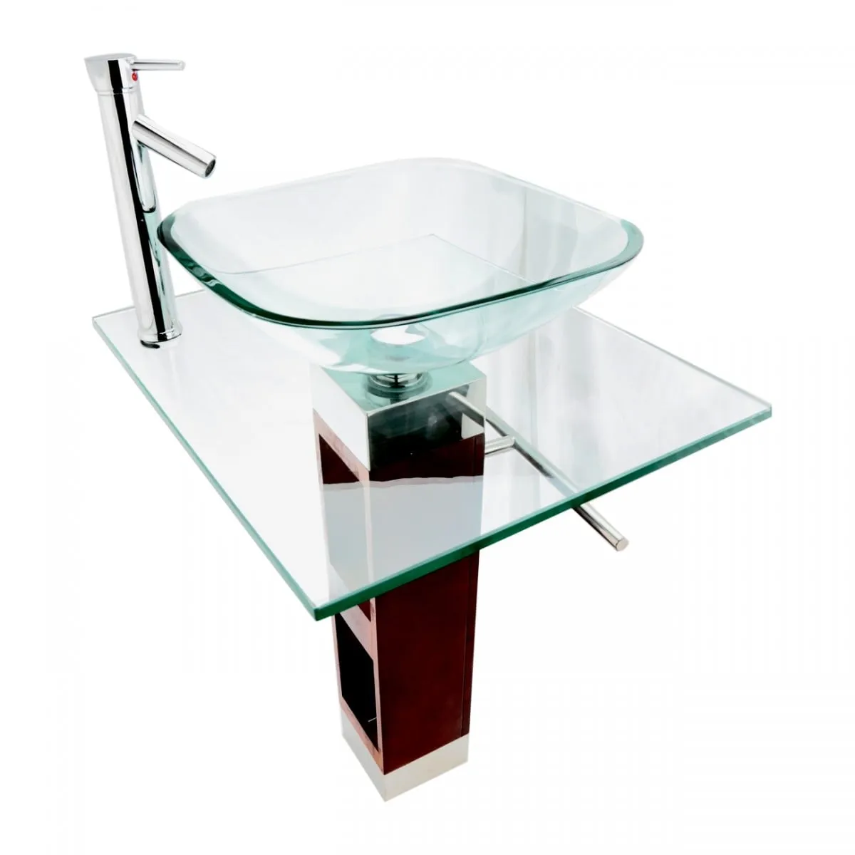 Renovators Supply Bohemia Tempered Glass Pedestal Sink with Chrome Faucet, Pop Up Drain and Towel Bar