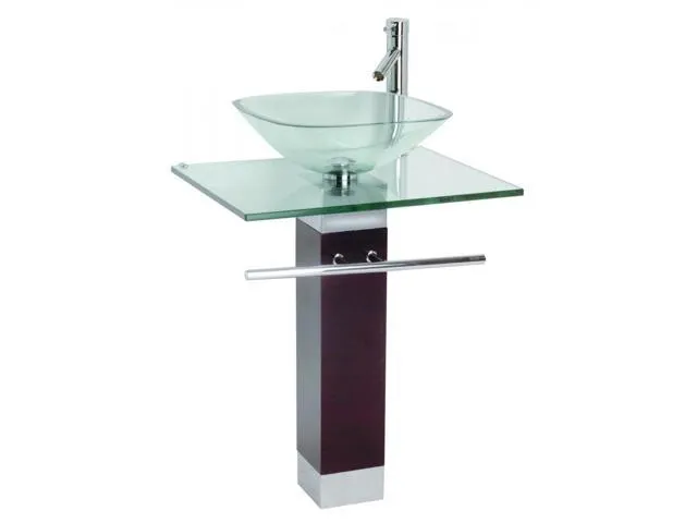 Renovators Supply Bohemia Glass Pedestal Sink Crystal Clear Countertop Modern Bathroom Vanity Vessel Sink, Chrome Faucet, Pop Up Drain, Towel Bar.