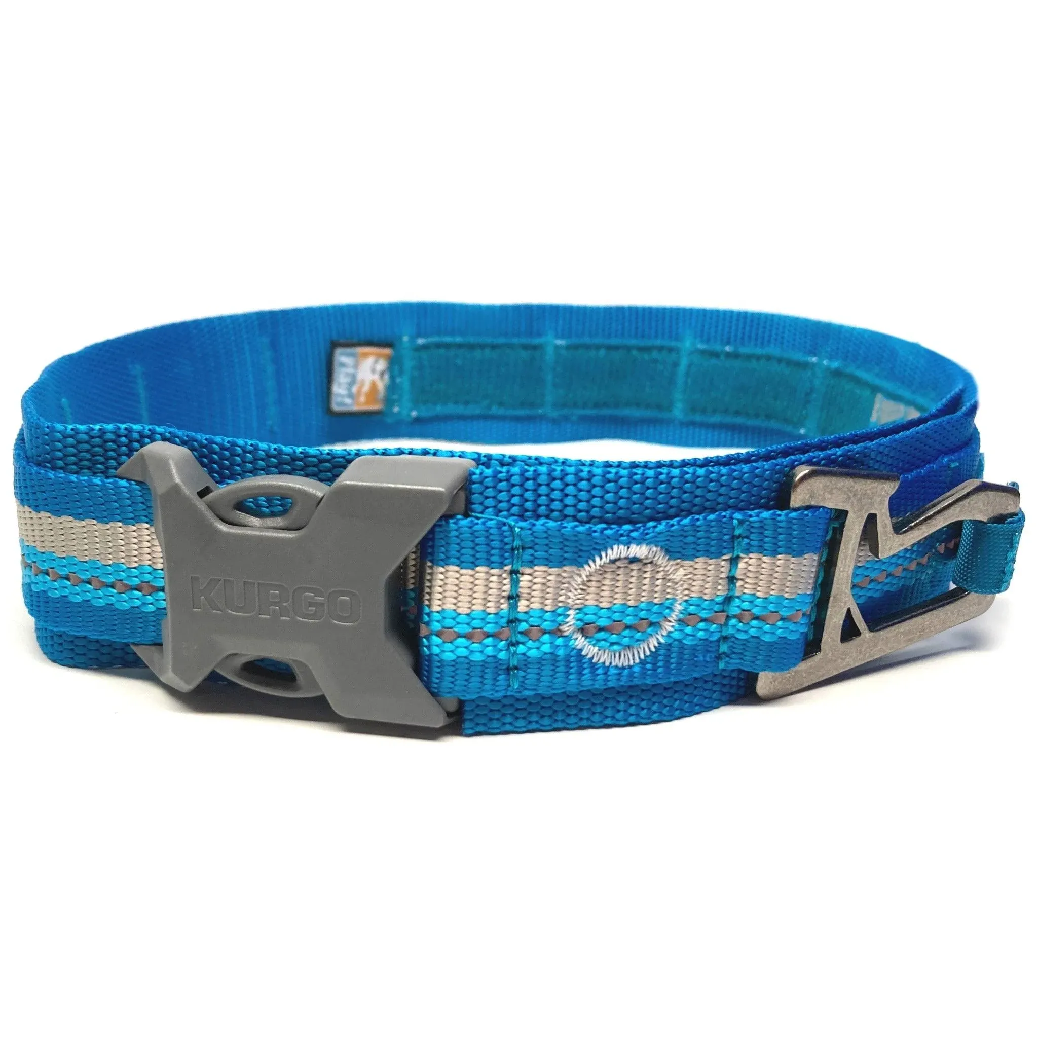 Kurgo RSG Dog Collar, Extra Wide Collar for Dogs, Comfortable, Adjustable, Reflective, Quick Release Buckles, Molle Compatible, Bottle Opener, Small, Medium, Dogs, Blue/Grey (Large)