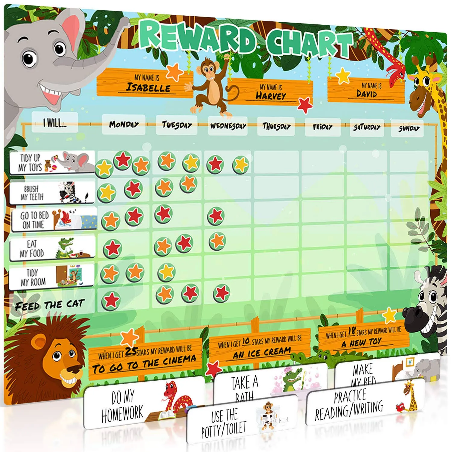 Luigi's Large Safari Good Behavior Reward Chart for Kids at Home & Classroom, Size: 44 x 33 cm, Green