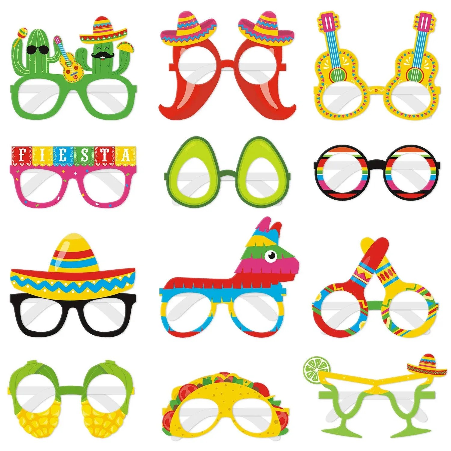 Kitticcino Fiesta Party Decorations Paper Eyeglasses Cinco de Mayo Paper Eyewears Mexican Themed Cactus Chili Pepper Pinata Taco Avocado