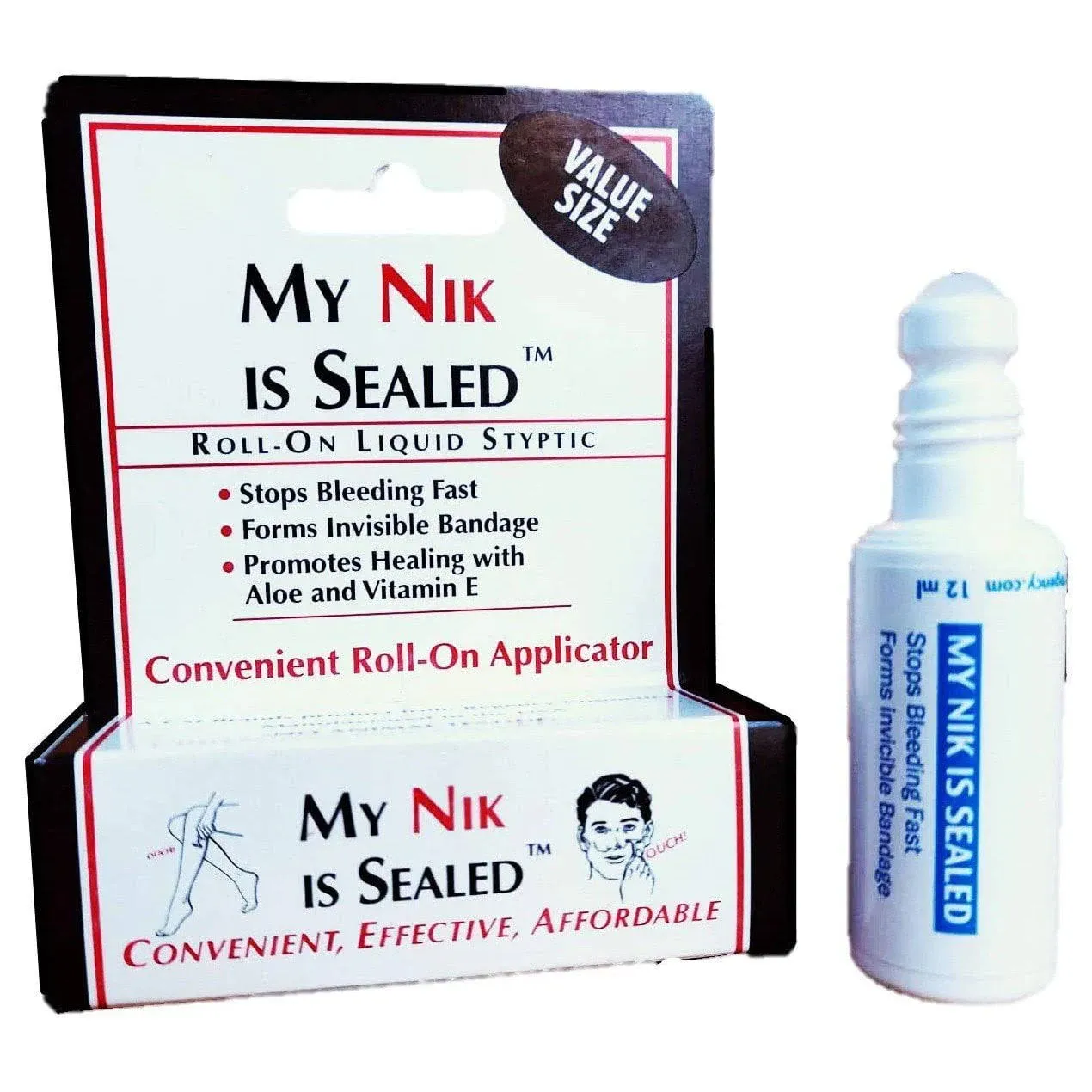 COSMETICALLY SEALED My Nik Is Sealed Roll-On Liquid Styptic | 12ml Value Size | First Aid in a Tube | Made in USA