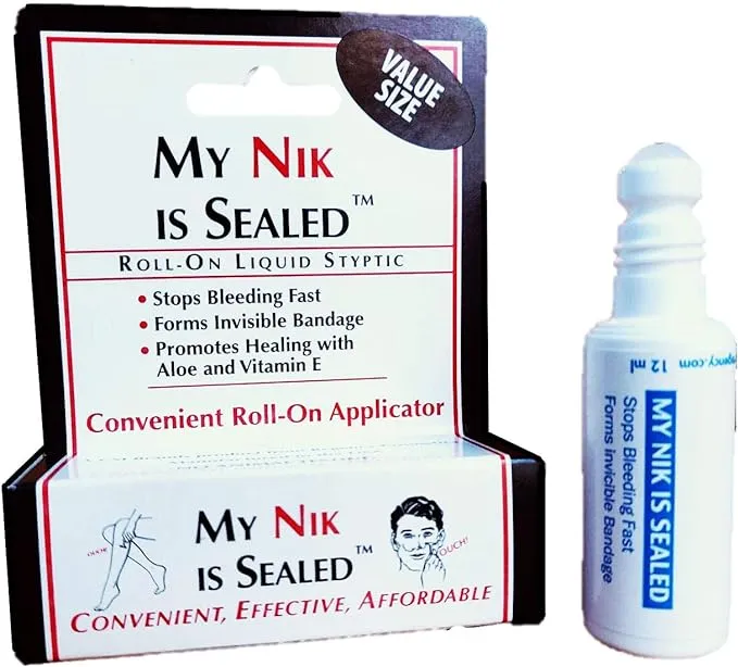 COSMETICALLY SEALED My Nik Is Sealed Roll-On Liquid Styptic | 12ml Value Size | First Aid in a Tube | Made in USA