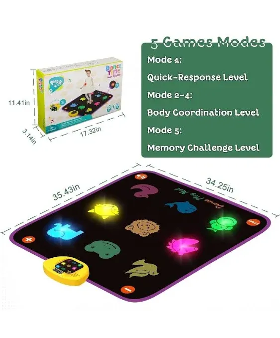 Luminous Dance Mat for Kids, Great Volume Control, Small Animal Dance Pad with 5 Gaming Modes, Large Size 35'' X 40'', Ideas Birthday Toys for Age 3+ Year Old…