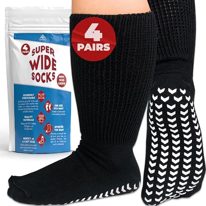 EliteWell Hospital Socks for Men with Grips, Non Slip Socks for Men & Women, Diabetic Socks for Men, Extra Wide Socks for Swollen Feet