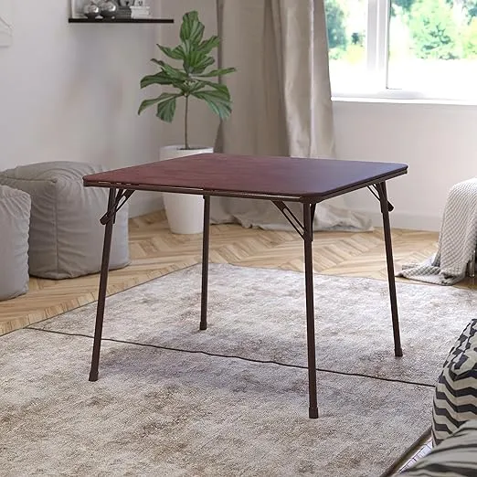 Flash Furniture Madelyn 33.5" Square Folding Multipurpose Card Table with Padded Vinyl Top, Portable Folding Game Table for 4 Players, Brown