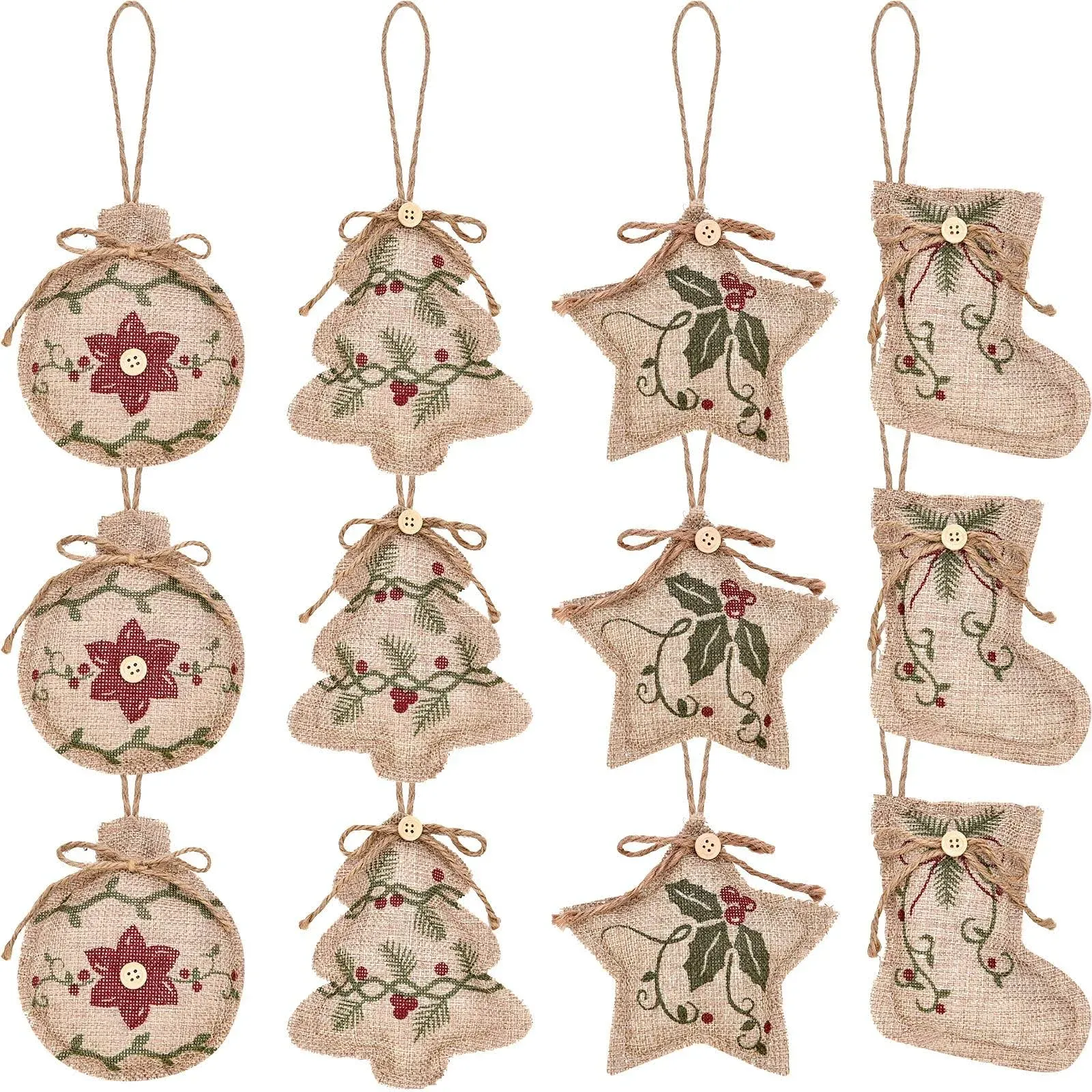 Rustic Christmas Burlap Tree Ornaments Farmhouse Hanging Decorations Christmas Stocking Tree Ball Shaped Decor for Christmas Party