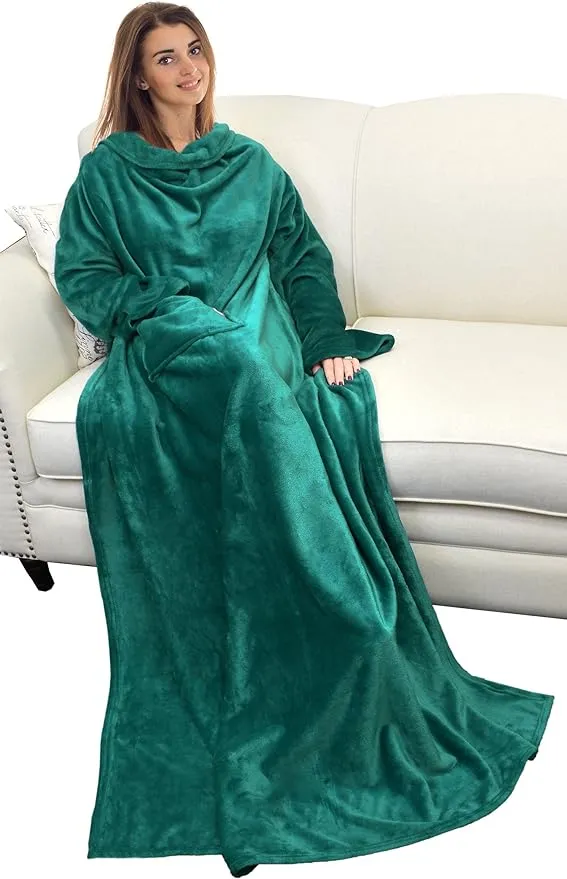 Catalonia Wearable Blanket with Sleeves and Pocket, Cozy Soft Fleece Mink Micro Plush Wrap Throws Blanket Robe for Women and Men, Gift for Her
