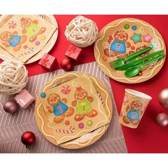 80x Christmas Paper Plate Disposable for Holiday Party Gingerbread Dinnerware 9”