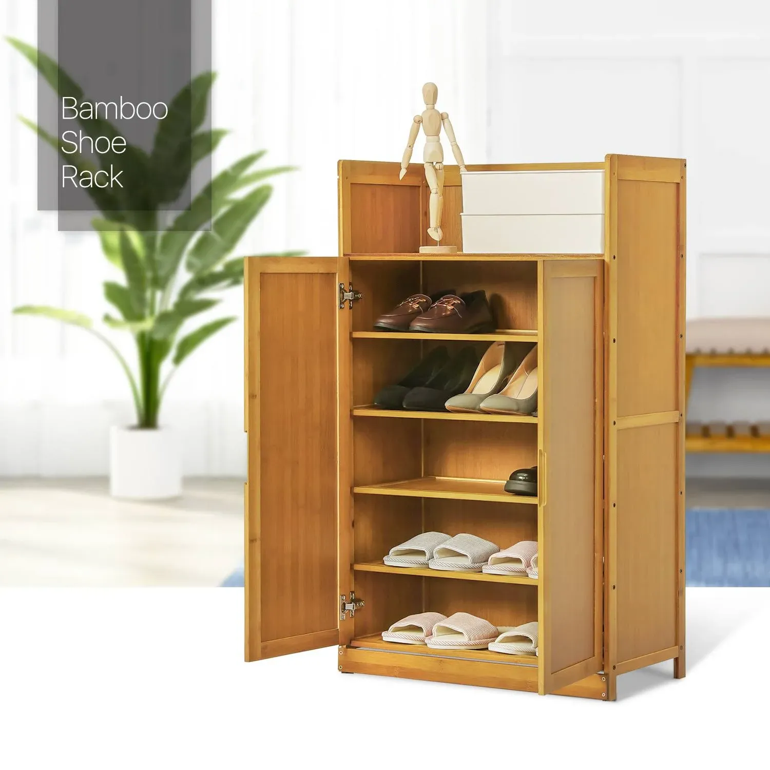 Entryway 24"Bamboo[ENCLOSED SHLEF]2-Door 6-Tier Shoe Cabinet High Heel Organizer  | eBay