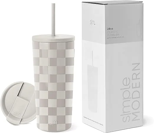 Simple Modern Insulated Tumbler with Lid and Straw | Iced Coffee Cup Reusable Stainless Steel Water Bottle Travel Mug | Gifts for Women Men Her Him | Classic Collection | 20oz | Checkmate