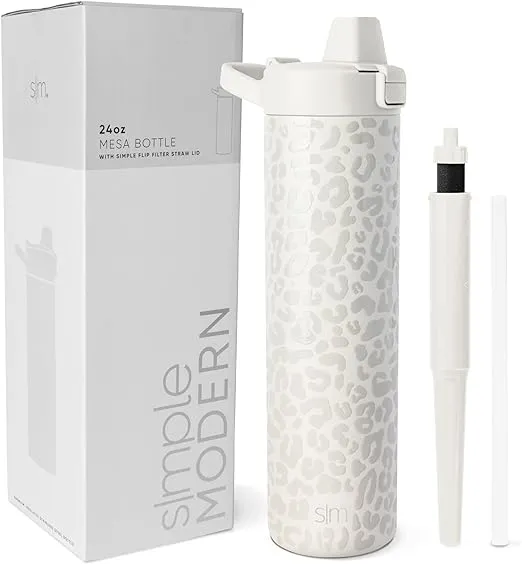 Simple Modern Filtered Water Bottle | Insulated Stainless-Steel Carbon Filter Travel Water Bottles | Reusable for Clean Drinking Water On The Go | 24oz, Cream Leopard