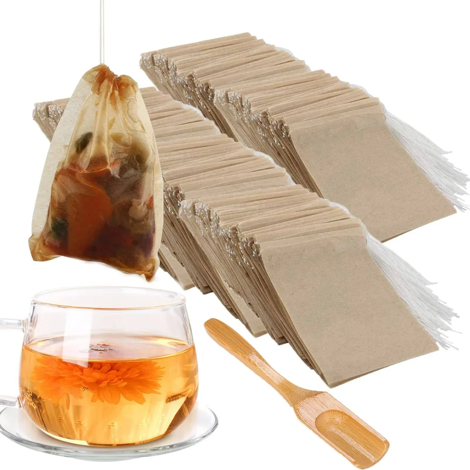 400 Pack Disposable Drawstring Tea Filter Bags Safe &amp; Natural Unbleached Paper