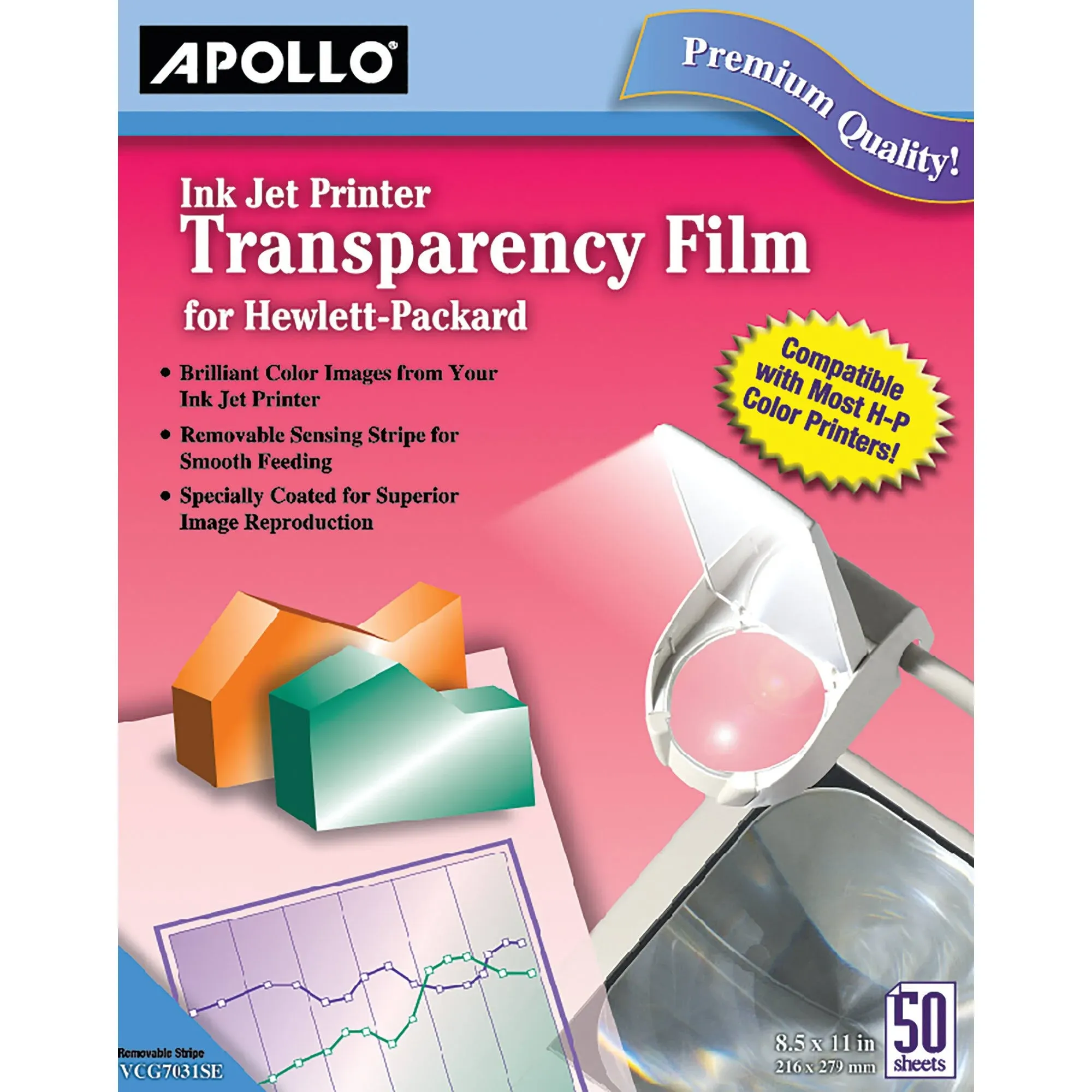 Apollo Inkjet Printer Transparency Film, Clear, 8 1/2"(W) x 11"(H), 50/Box (CG7031S)