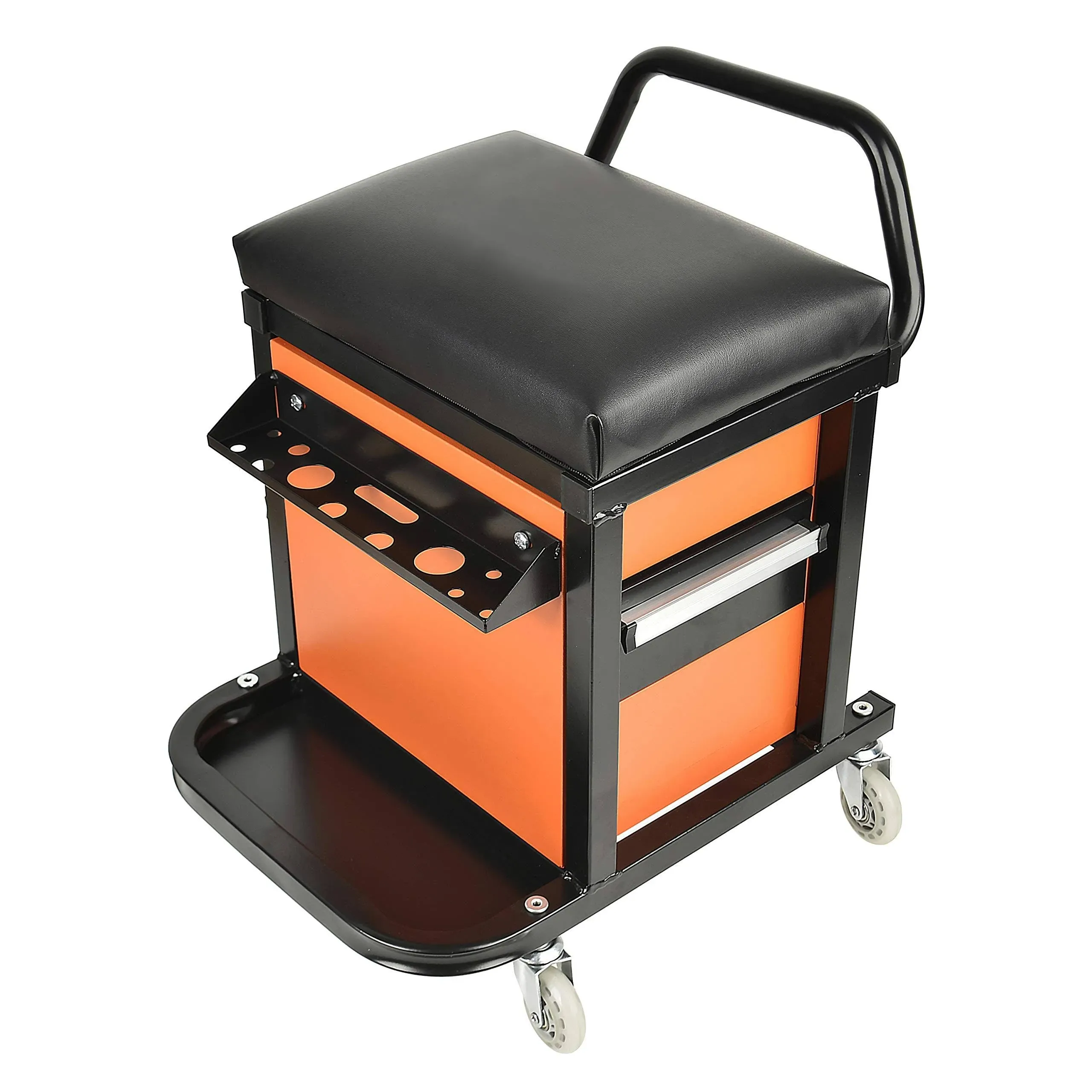 E041 Padded Creeper Seat with Onboard Storage, Rolling Tool Box Chair with ...