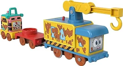 Thomas & Friends Motorized Toy Set Muddy Fix ‘em Up Friends Carly the Crane & Sandy the Rail Speeder for Preschool Pretend Play Kids Ages 3+ Years