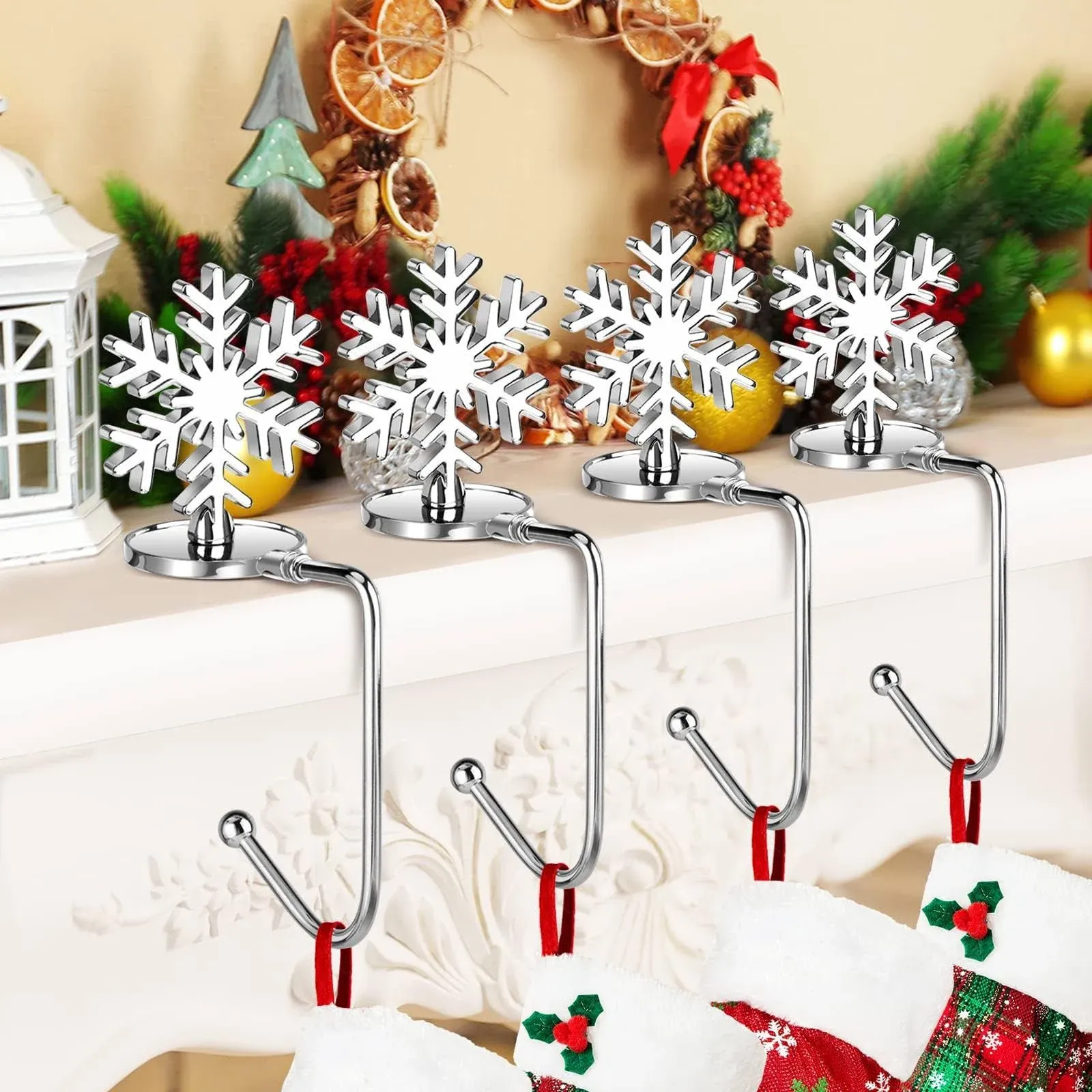 Christmas Stocking Holders for Mantle Lightweight, Small Snowflake Silver 