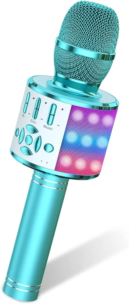 Amazmic Kids Karaoke Microphone Machine Toy Bluetooth Microphone Portable Wireless Karaoke Machine Handheld with LED Lights, Gift for Children Adults Birthday Party, Home KTV(Black Gold)