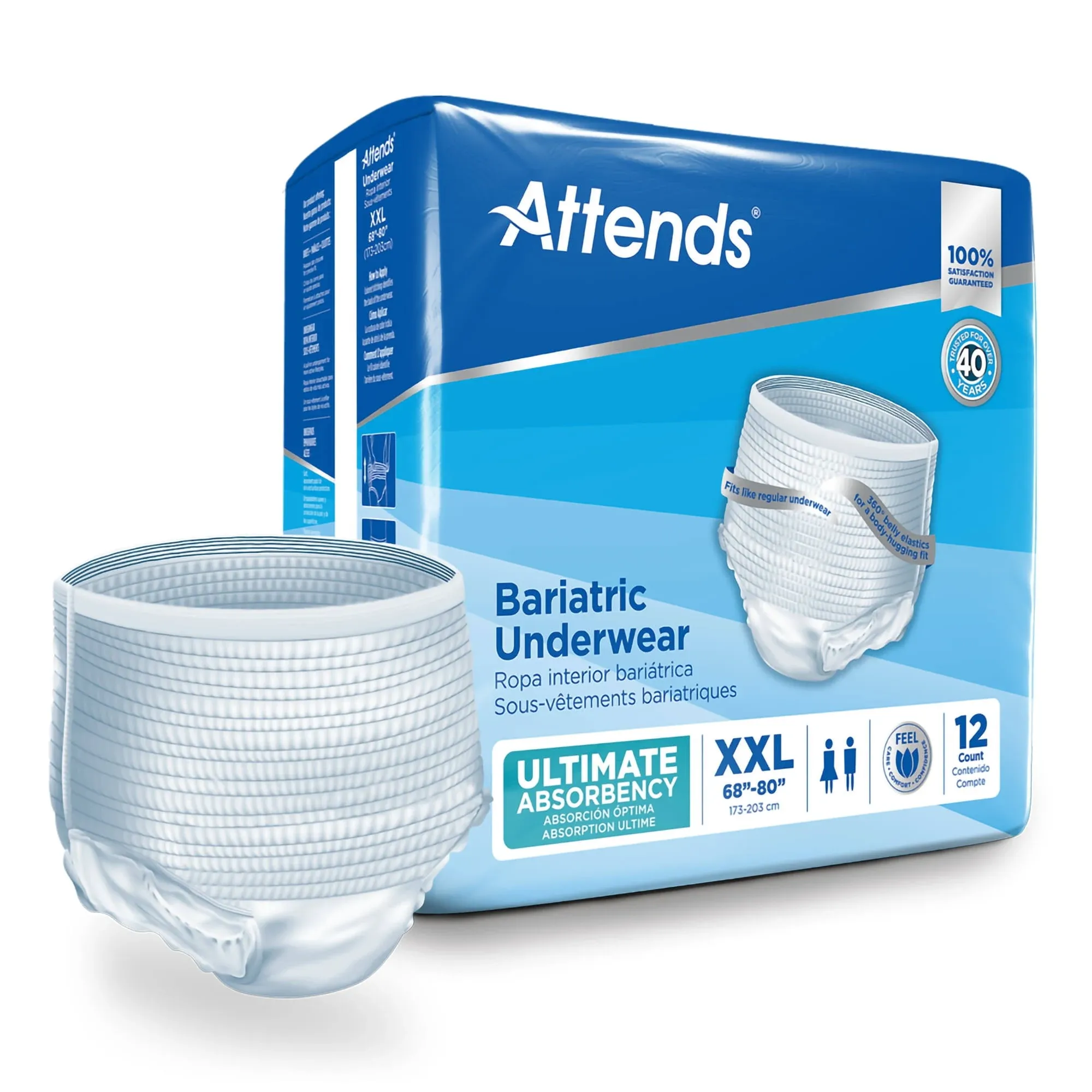 Unisex Adult Absorbent Underwear Attends® Bariatric Pull On with Tear Away Seams 2X-Large Disposable Heavy Absorbency AU50 Case of 48