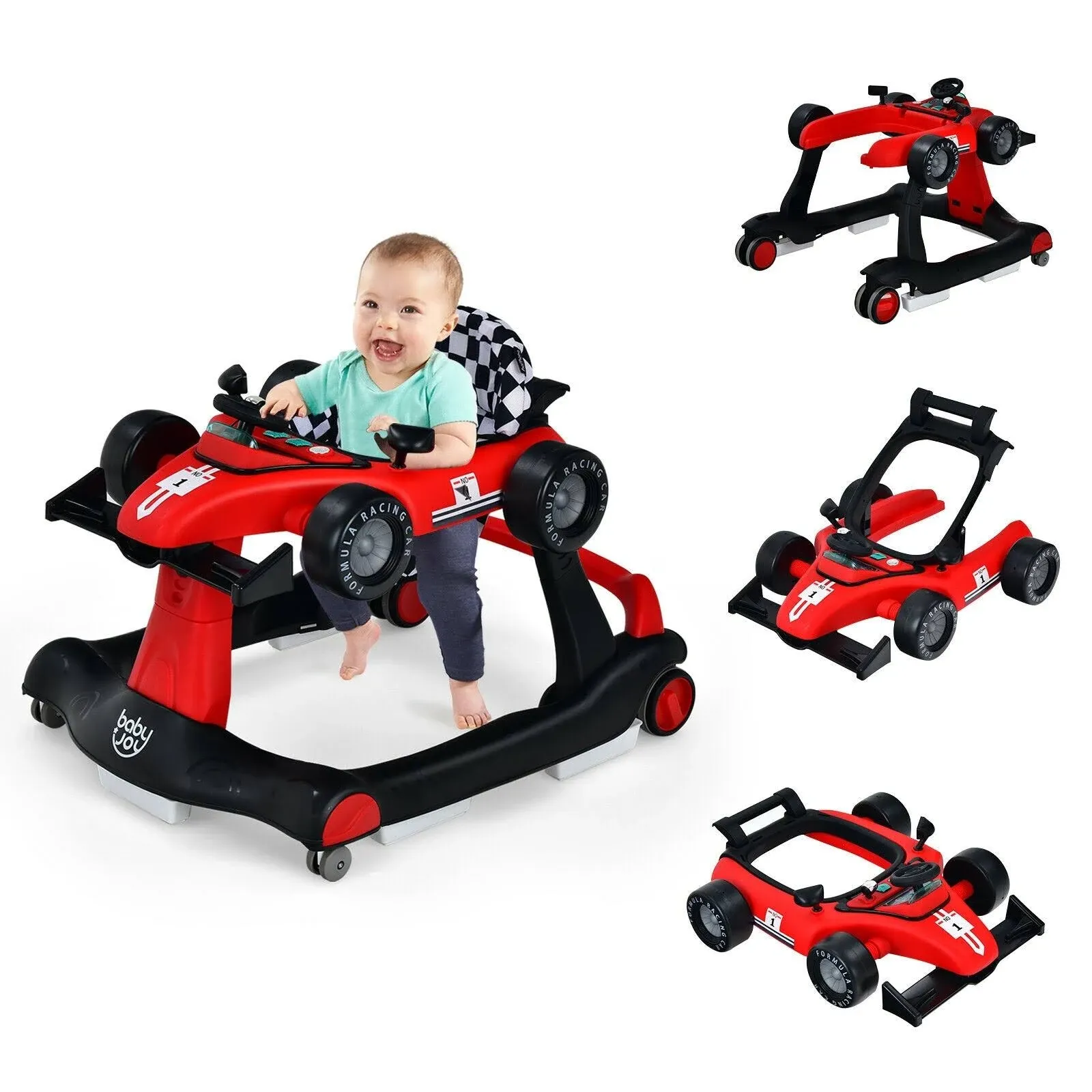 Costway 4-in-1 Baby Walker Foldable Activity Push Walker Adjustable Height Red