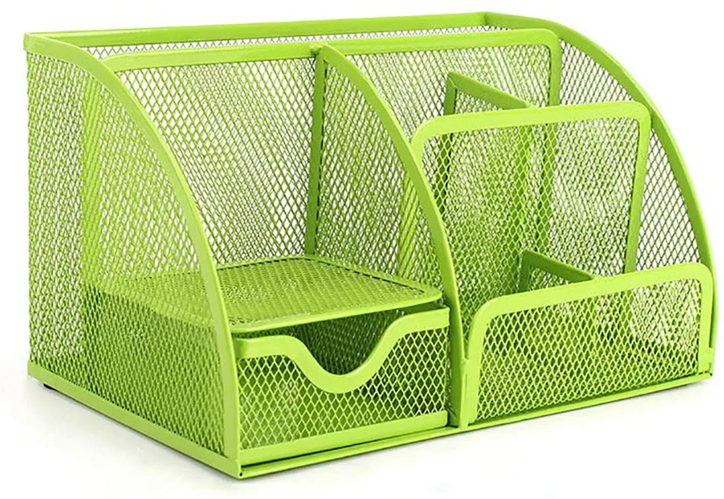 VANRA Office Supply Caddy Mesh Desk Organizer School Supply Holder 6 Compartments with Drawer (Green)