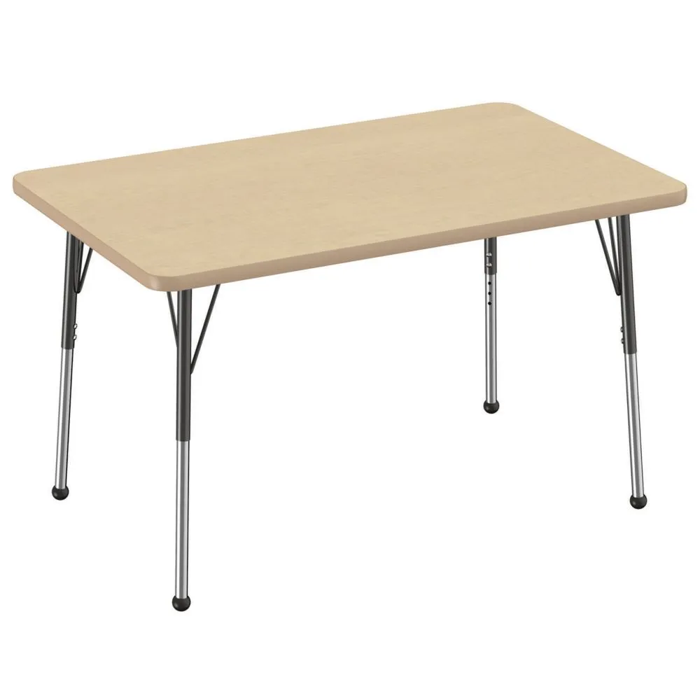 Factory Direct Partners 30 x 48 in Rectangle T-Mold Adjustable Activity Table with Standard Ball Glide Legs - Maple/Maple