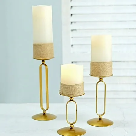 BalsaCircle 3 Gold Geometric Metal Oval Pillar Candle Holders Set Wedding Party