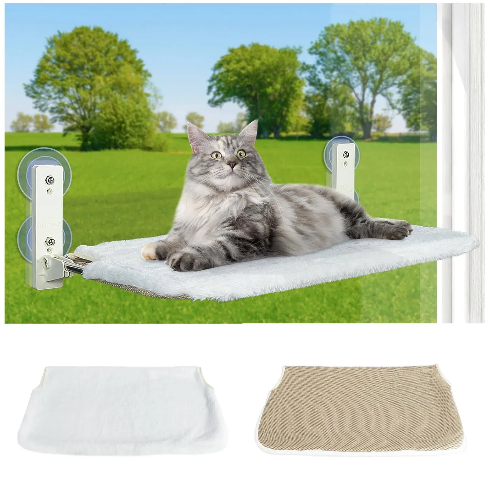 Heavy-Duty Cat Window Hammock with Upgraded Suction Cups - Thick Frame and Larger Base for Extra Stability, Soft Cat Window Perch for Indoor Large Cats in Grey