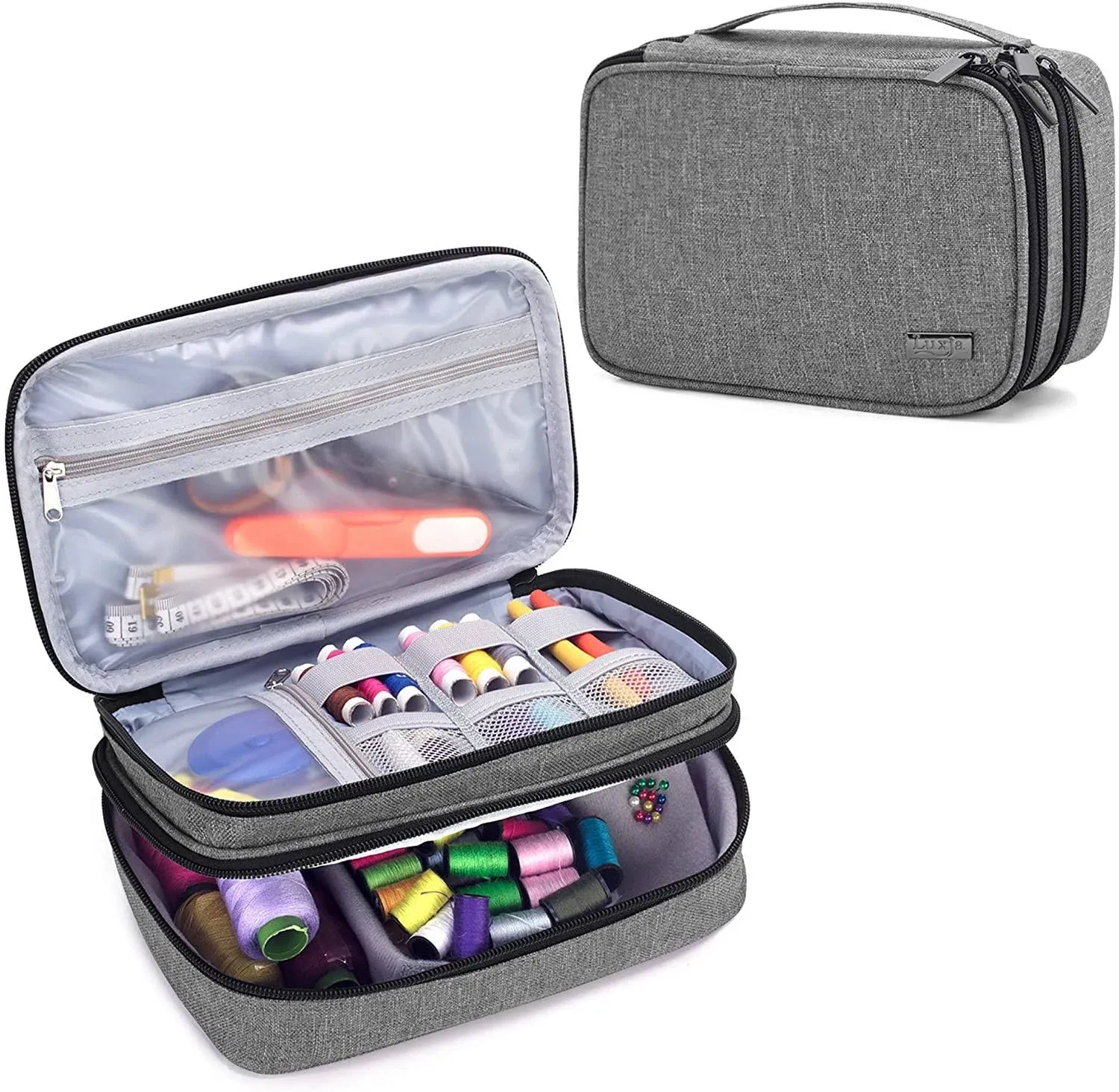 Luxja Sewing Accessories Organizer, Double-Layer Supplies Small, Gray 