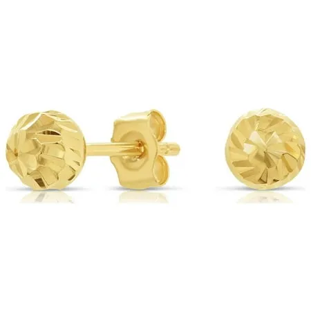 Tilo Jewelry 14k Yellow Gold Ball Stud Earrings with Spiral Design Engraving and Secure Push-backs | 5mm | Classic Everyday Earrings | Women Girls Men Unisex