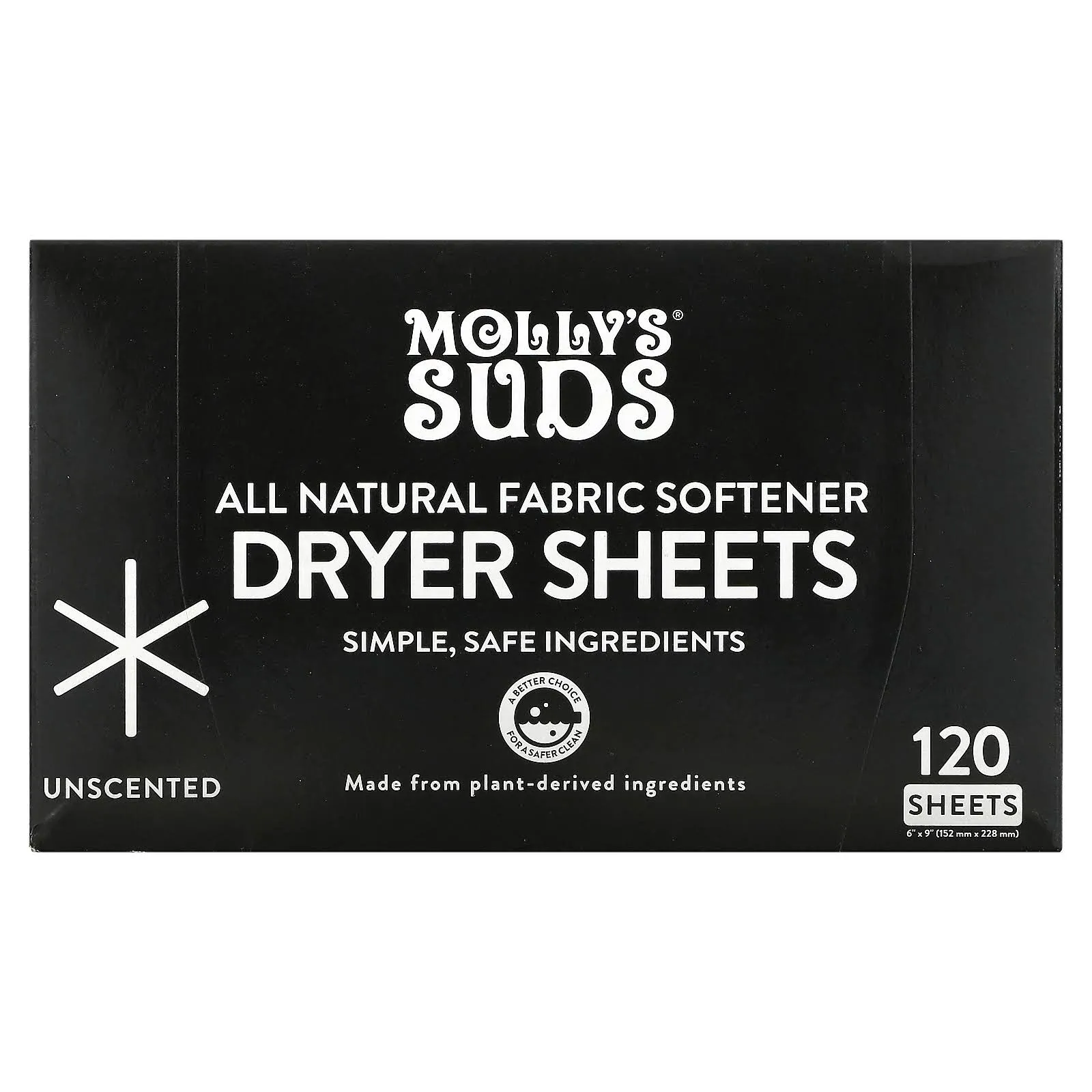 Molly's Suds All Natural Fabric Softener Dryer Sheets for Sensitive Skin | Compostable, Plant-Based Static Reducer, Lavender (120 Sheets)