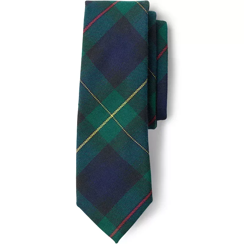 Lands' End School Uniform Kids Pre Tied Tie - Small - Hunter/Classic Navy Plaid