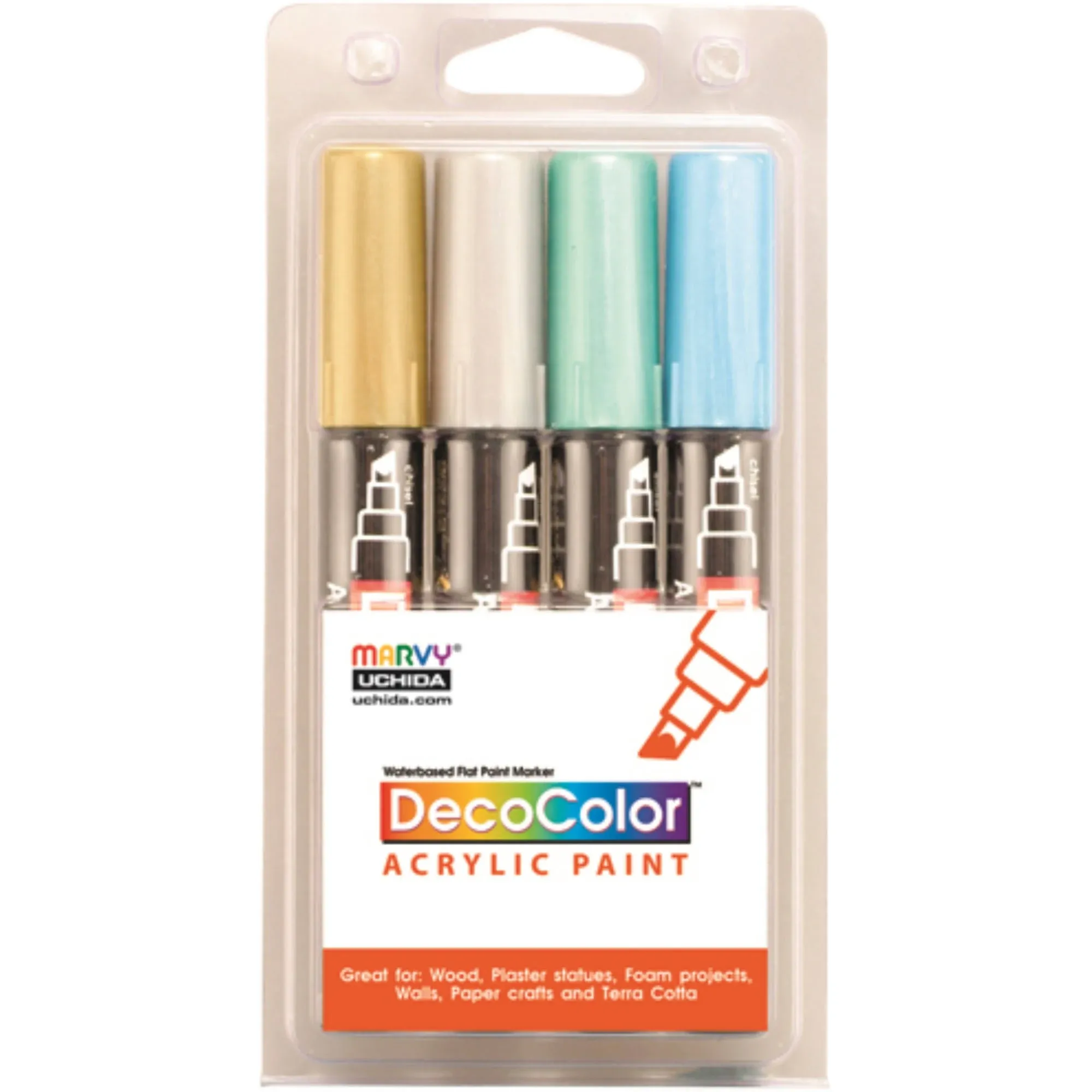 Marvy DecoColor Metallic Acrylic Paint Markers  - 4 Metallic Colors