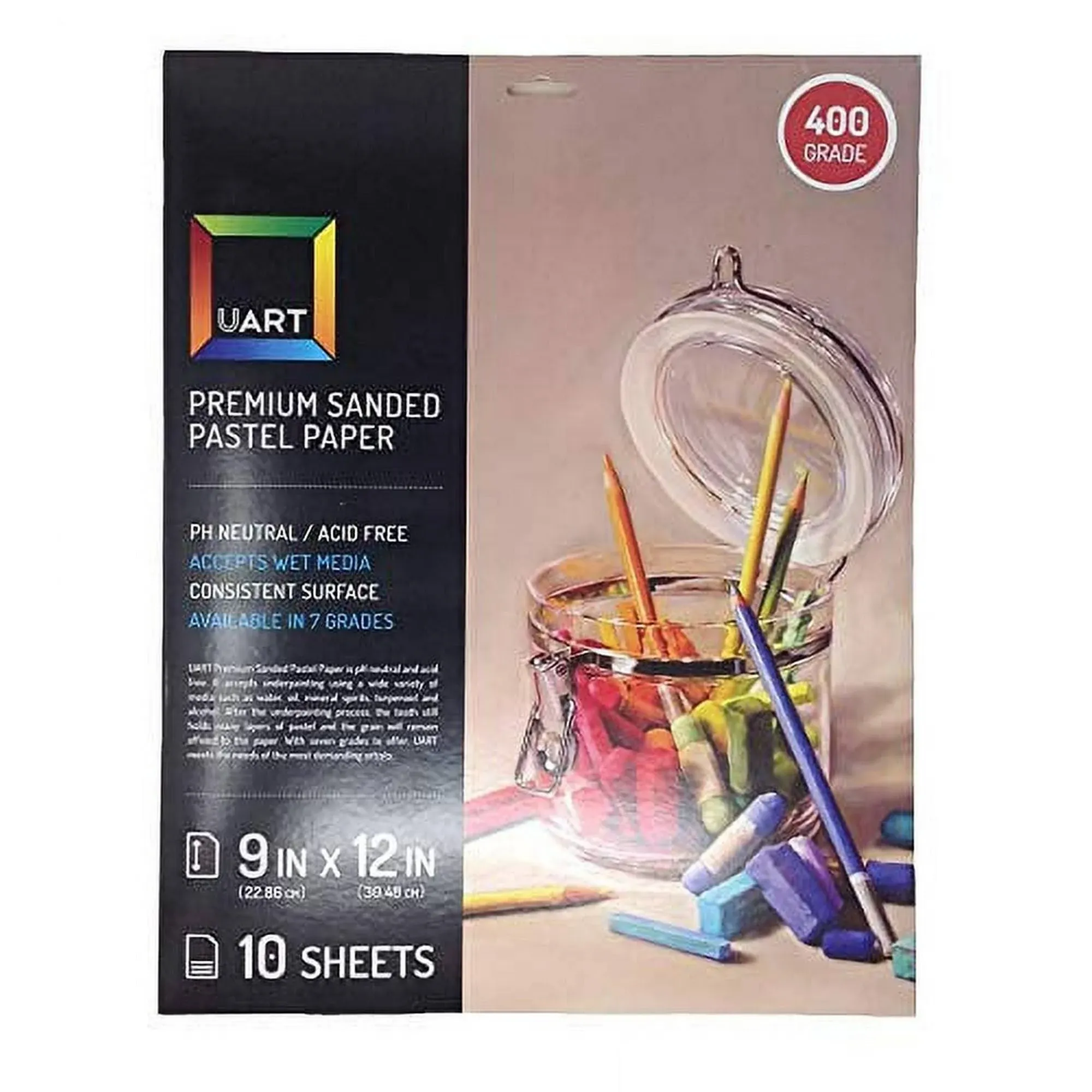 UART Sanded Pastel Paper M-148931 9-Inch/12-Inch No.400 Grade Paper, 10-Pack