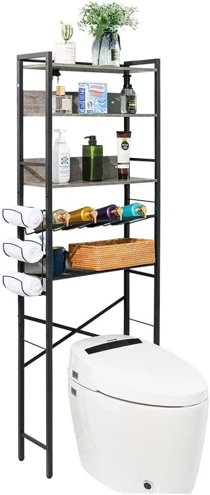 KinGonmo Over The Toilet Storage 5-Tier Bathroom Organizer Shelf Over Toilet ...