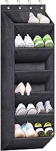 SLEEPING LAMB Shoe Rack for Door with Large Deep Pocket, Hanging Door Shoe Organizer for Closet Hanger, Dorm and Narrow Door Storage Shoe Holder, Black