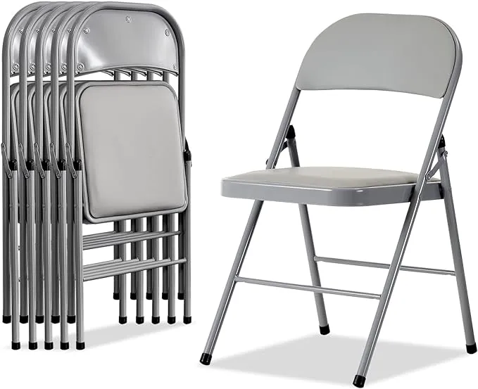 Karl home 6 Pack Grey Folding Chairs with Padded Seats for Outdoor & Indoor, Portable Stackable Commercial Seat with Steel Frame for Events Office Wedding Party, 330lbs Capacity