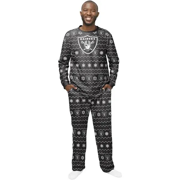 FOCO NFL Men&#039;s Las Vegas Raiders Team Logo 2 Piece Ugly Pajama Set