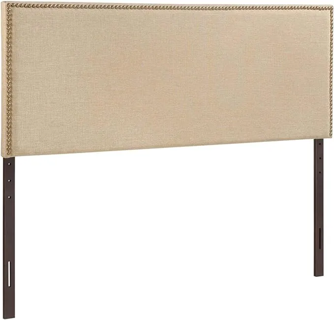 Modway Region Linen Fabric Upholstered Queen Headboard in Cafe with Nailhead Trim