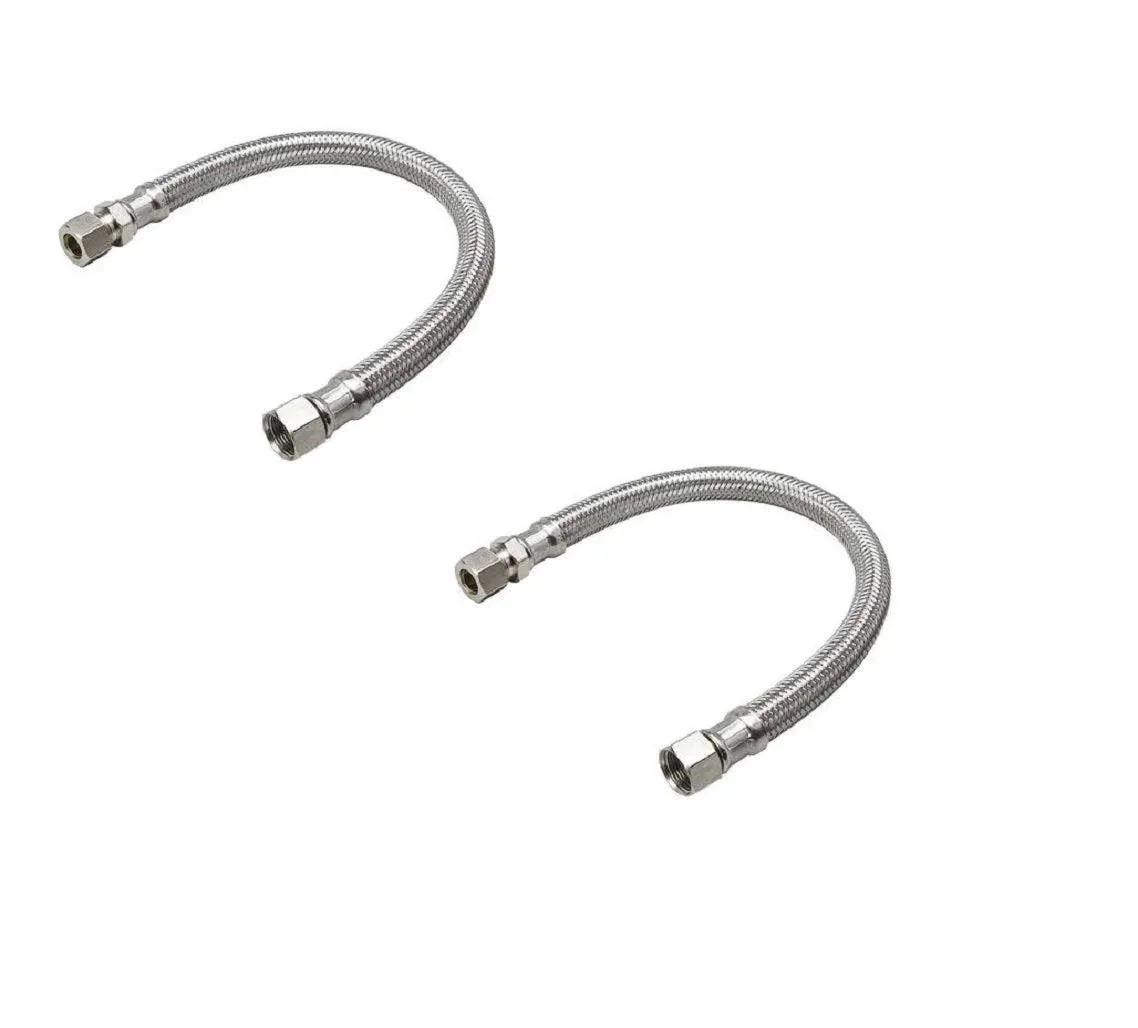 EZ-Fluid Plumbing 20" x 3/8" Male Compression To 3/8-Inch Female Comp. Stainless Steel Braided Faucet Connector Line Extension, Faucet Extension Supply Hose Connector Lines, Fits Delta Faucet (1-Pack)