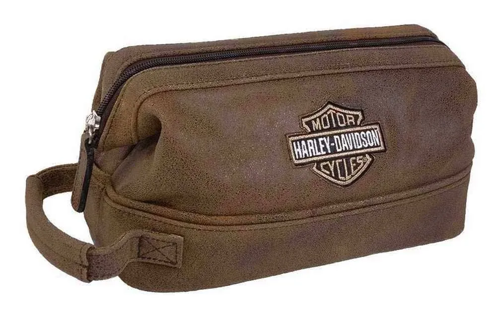 Harley Davidson Leather Toiletry Kit, Brown, One Size