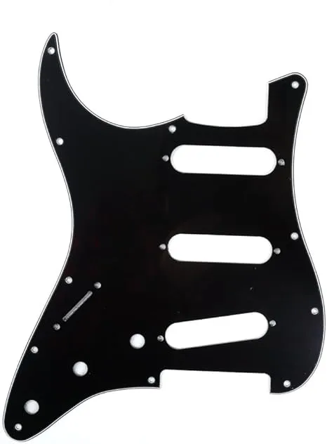 Musiclily 11 Hole Left Handed Strat Guitar Pickguard SSS Scratch Plate for USA/Mexican Fender Standard ST Stratocaster Standard Guitar Replacement, Glossy Black 3 Ply