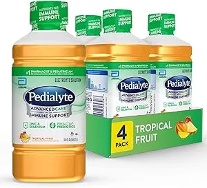 Pedialyte AdvancedCare Electrolyte Solution, 1 Liter, 4 Count, with PreActiv Prebiotics, Hydration Drink, Tropical Fruit