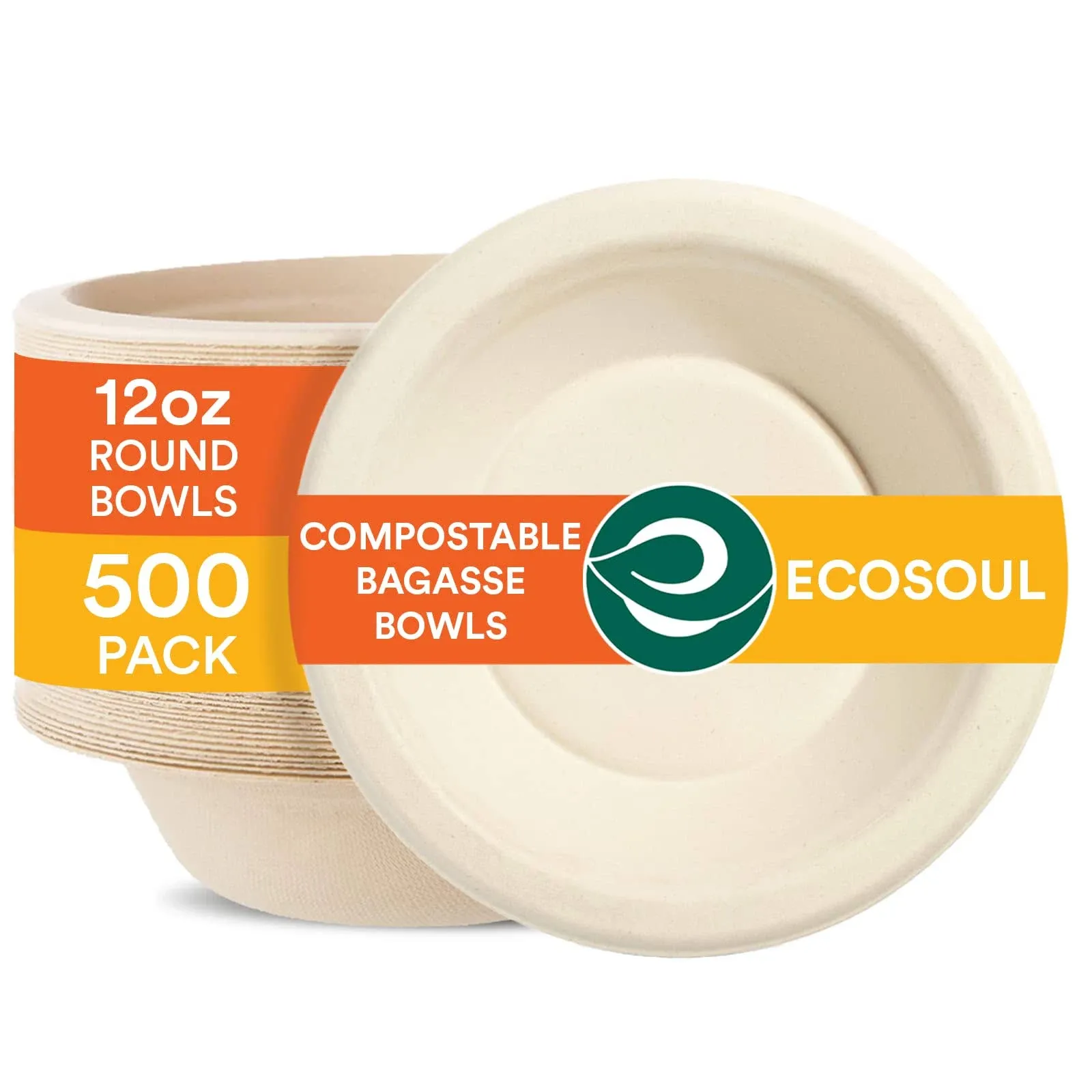 Eco Soul 100% Compostable 12 oz Soup Bowls [500-Pack] Disposable Dessert Bowls I ...