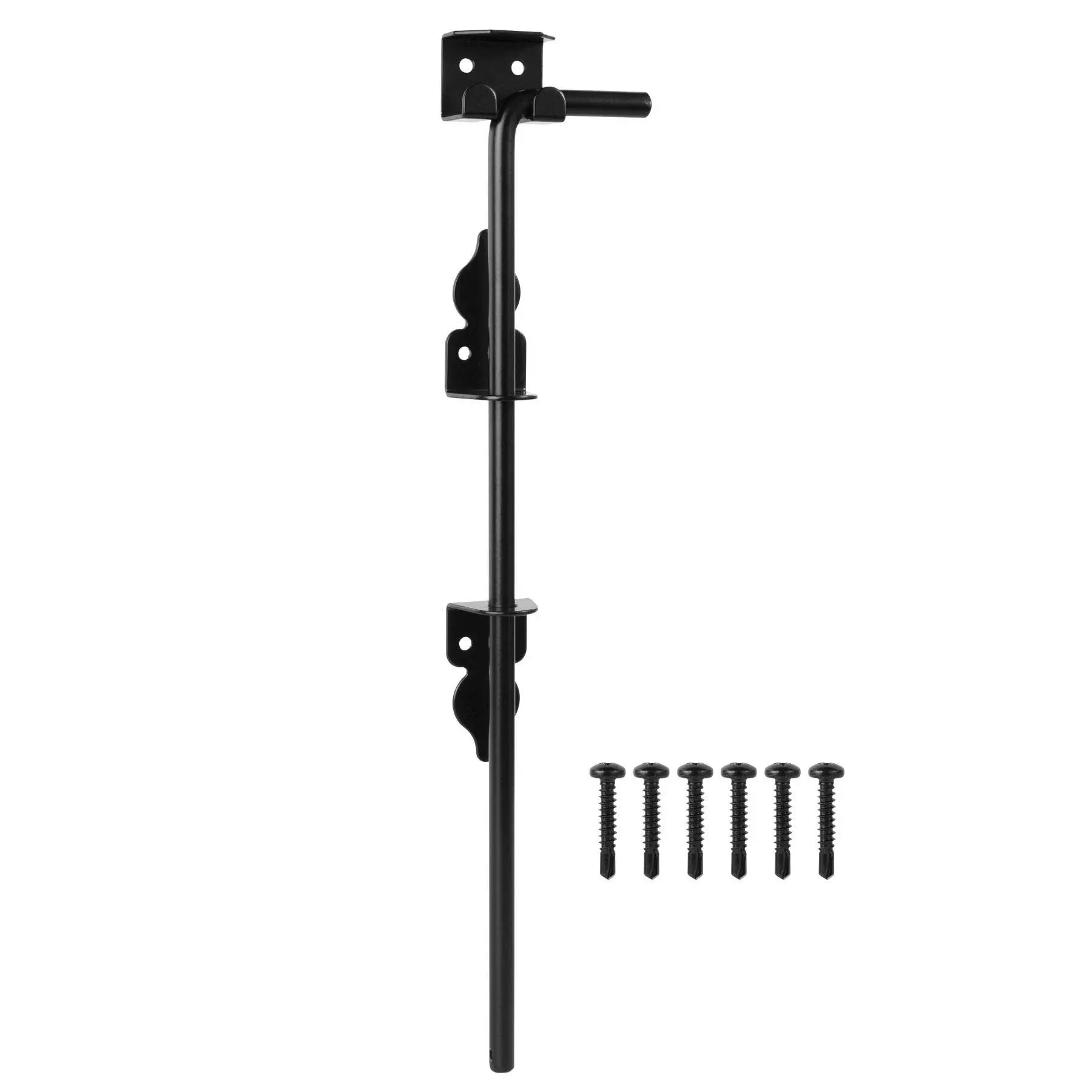 18" Heavy Duty Cane Bolt Gate Drop Rod for Wood Fence, Steel Drop Bolts Cane Bolt Hardware for Wooden Gater and Holding Doors, Black Finish