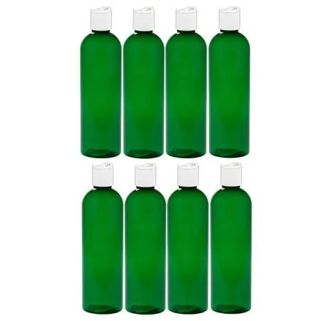 MoYo Natural Labs 8 oz Travel Bottles Empty Travel Containers with Disc Caps BPA Free PET Plastic Squeezable Toiletry/Cosmetic Bottles (Pack of 8 Green)