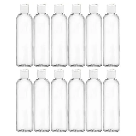 MoYo Natural Labs 8 oz Travel Bottles Empty Travel Containers with Disc Caps BPA Free PET Plastic Squeezable Toiletry/Cosmetic Bottles (Pack of 12 Clear)