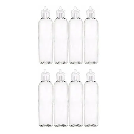 MoYo Natural Labs 4 oz Squirt Bottles Squeezable Empty Travel Containers BPA Free PET Plastic for Essential Oils and Liquids Toiletry/Cosmetic Bottles (Neck 20-410) (Pack of 8 Clear)