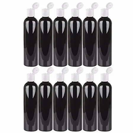 MoYo Natural Labs 8 oz Travel Bottles Empty Travel Containers with Flip Caps BPA Free PET Plastic Squeezable Toiletry/Cosmetic Bottles (12 pack Black)